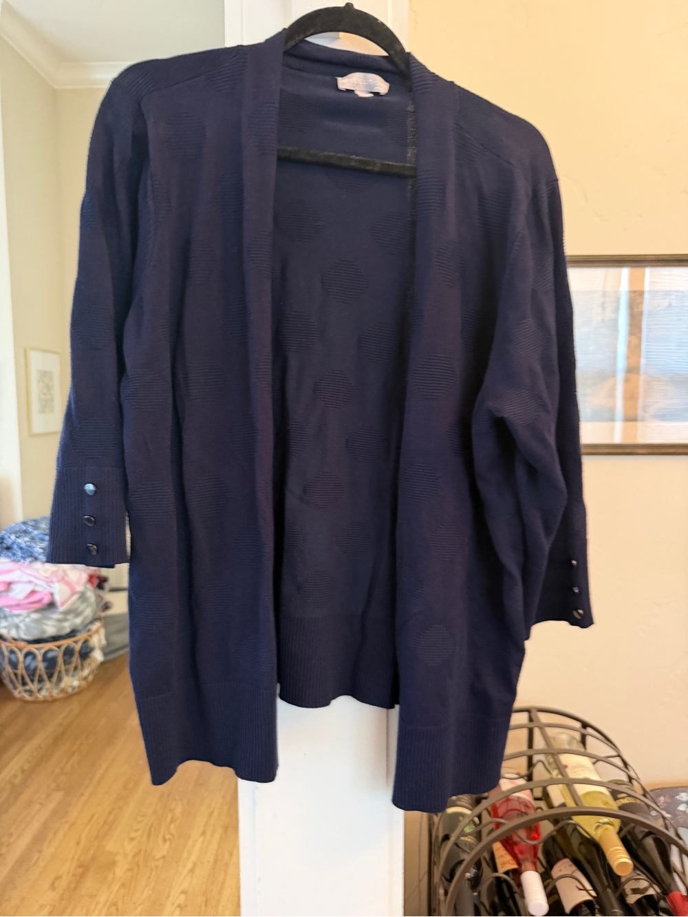 Open-Front Navy Women's Cardigan with Button Cuffs